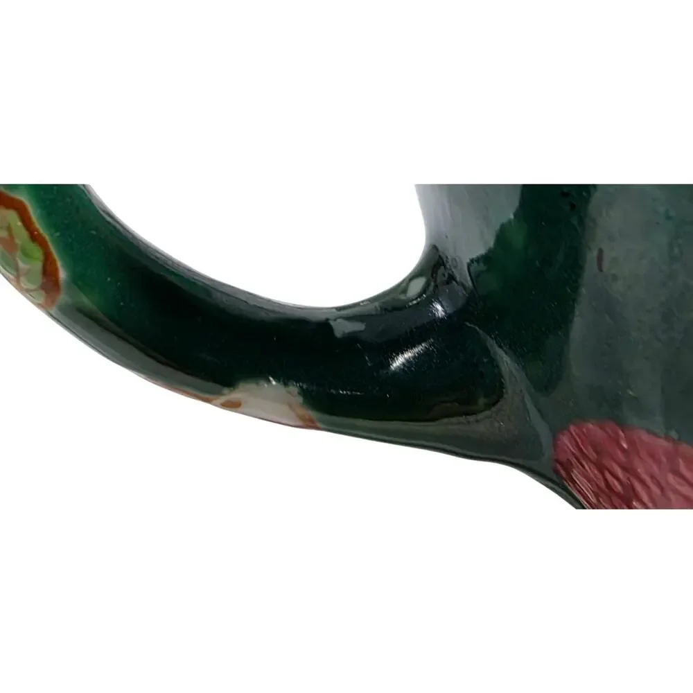 Vintage Ceramic Teapot Lamp Raised Fruit Green Chinoiserie Table Light